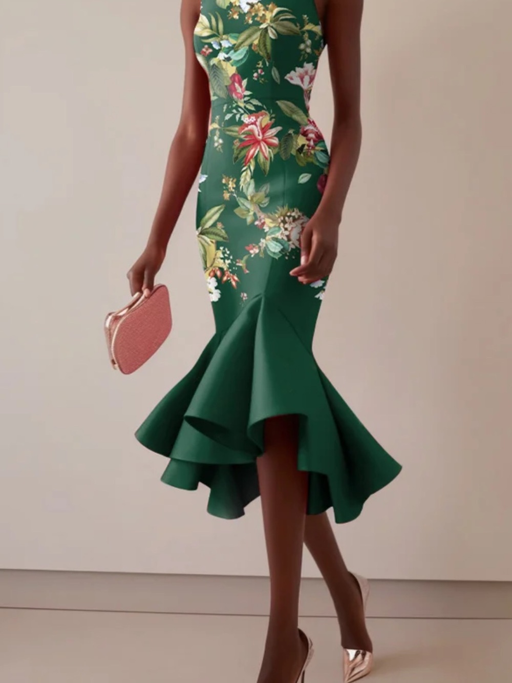 Fehaute mermaid floral midi dress